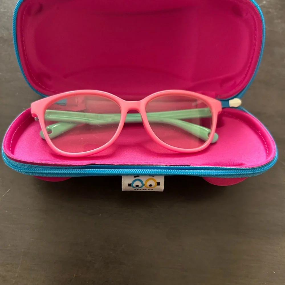 Kids Pink and Green Glasses with Car Shaped Case